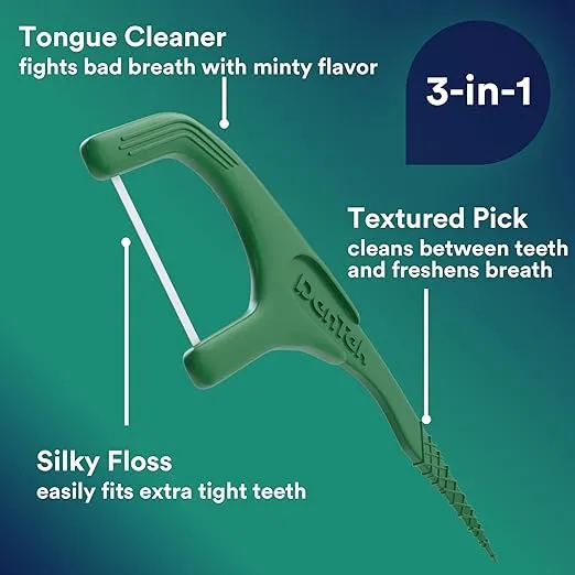 DenTek Fresh Clean Floss Picks, For Extra Tight Teeth, 75 Count, 3 Pack