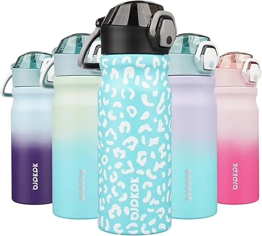 BJPKPK Insulated Water Bottle 18oz Stainless Steel Water Bottles With Straw And Carry Handle Double Wall Metal Thermos,Sky Blue Leopard