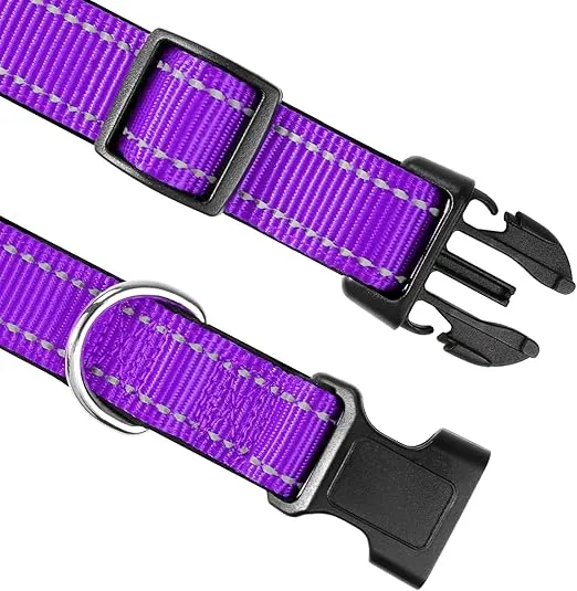 Joytale Reflective Dog Collar,Soft Neoprene Padded Breathable Nylon Pet Collar Adjustable for Small Dogs,Purple,S