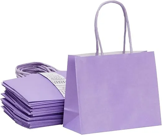 Sparkle and Bash 50 Pack Purple Paper Gift Bags with Handles, Bulk Set for Birthday Themed Party Favors, Presents (6 x 5 x 2.5 In)