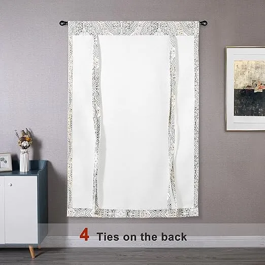 DriftAway Adrianne Tie Up Curtain Damask Floral Pattern Thermal Insulated Room Darkening Window Adjustable Balloon Curtain Shade for Small Window Rod Pocket Single 25 Inch by 47 Inch Beige and Gray