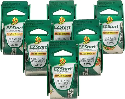 Duck EZ Start Clear Packing Tape with Dispenser – 6 Pack of Packaging Tape for Shipping, Moving & Storage - Quiet Easy Start Tape for Boxes & Mailing Supplies, 1.88 Inch x 22.2 Yards (824922)