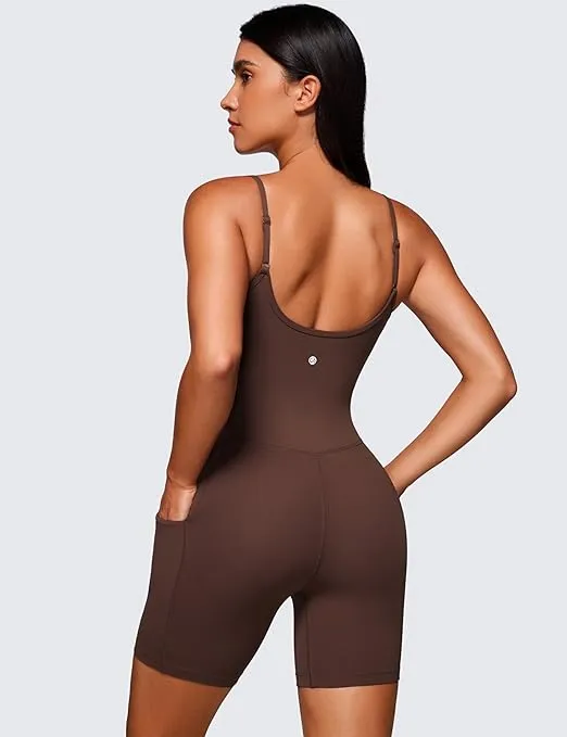 CRZ YOGA Butterluxe Athletic Rompers for Women Adjustable Padded Tank Top Workout Shorts Jumpsuit Pockets One Piece Bodysuit
