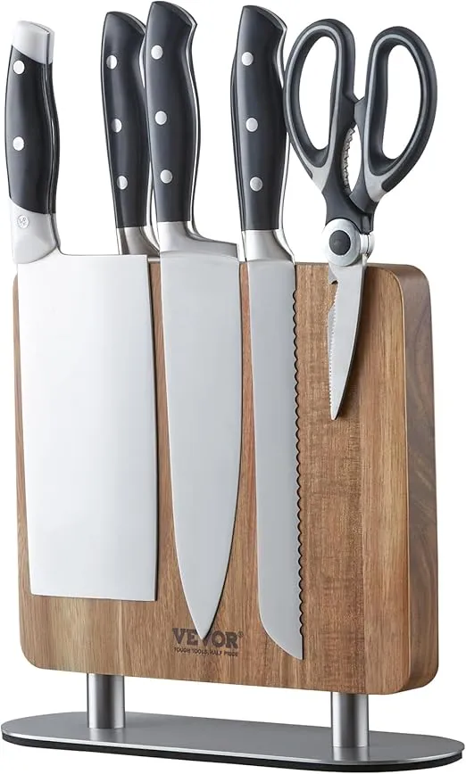 VEVOR Magnetic Knife Block, 10 inch Home Kitchen Knife Holder, Double Sided Magnetic Knife Stand, Multifunctional Storage Acacia Wood Knives Rack, Cutlery Display Organizer Christmas Crafts Xmas Gift