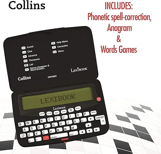 Lexibook - Collins Bradford, Electronic Crossword Solver, Bradford, Phonetic Spell-Correction, Words Games, Electronic, with Battery, Black/White, CR753EN