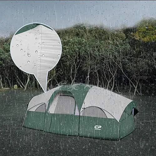 CAMPROS CP Tent 8 Person Camping Tents, Weather Resistant Family Tent, 5 Large Mesh Windows, Double Layer, Divided Curtain for Separated Room, Portable with Carry Bag
