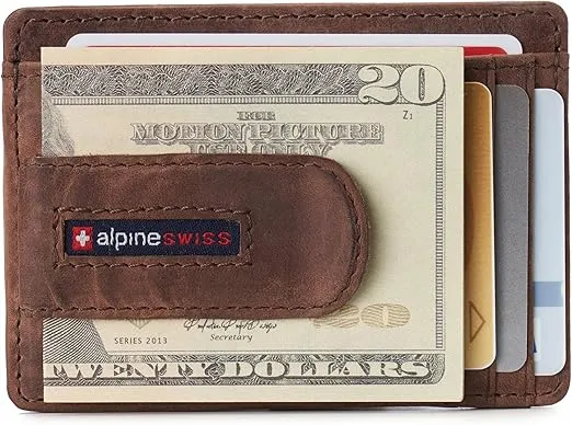 Alpine Swiss Dermot Mens RFID Safe Money Clip Front Pocket Wallet Leather Comes in Gift Box