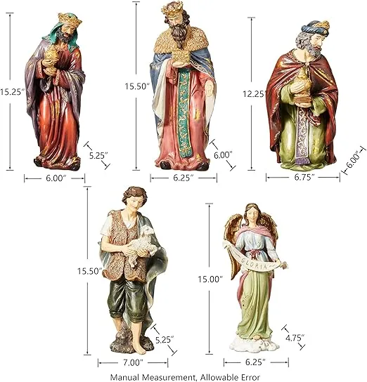 Glitzhome 12Pcs Resin Nativity Figurines Sets for Christmas Indoor Decor, Christian Nativity Sets & Figures Xmas Jesus Collectible Figurines Tabletop Nativity Scene Miniature Statue15.5" x 36.00"