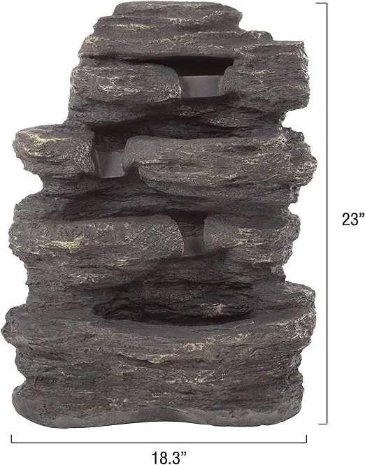 Pure Garden 3-Tier Outdoor Water Fountain - Cascading Faux Rock Waterfall with Soothing Natural Sound for Patios, Porches, and Decks (Gray Stone)