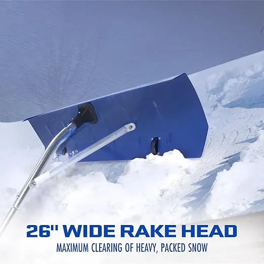 Snow Joe Roof Rake Snow Removal Tool with 26-Foot Reach and 20-Foot Debris Slide, Blue