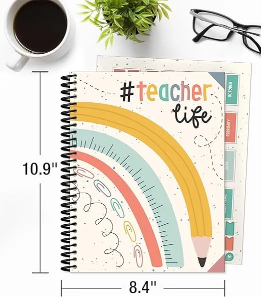 Carson Dellosa We Belong Boho Teacher Planner, 8" x 11" Spiral Bound Planner With Planner Stickers, Undated Daily Planner, Weekly Planner & Monthly Planner, School Supplies for Classroom Organization