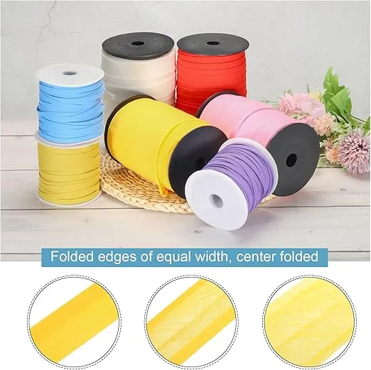 MECCANIXITY 1 Inch Double Fold Bias Tape Polyester Continuous Bulk Bias Tape for Sewing,Seaming Quilting Hemming Binding Crafts (Yellow 55 Yards)