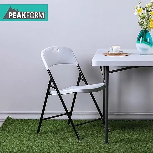 Fully Assembled Durable Ergonomic Lightweight Plastic Foldable Chair with Metal Frame for Indoor or Outdoor Use, 4 Pack, White