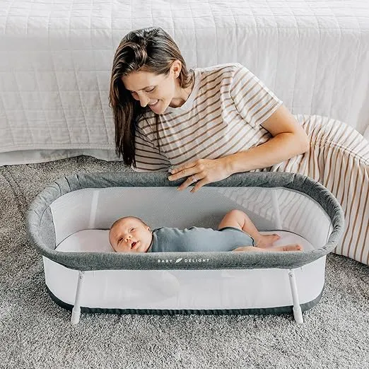 Baby Delight Snuggle Nest Bassinet, Portable Baby Bed, for Infants 0 – 5 Months, Charcoal Tweed