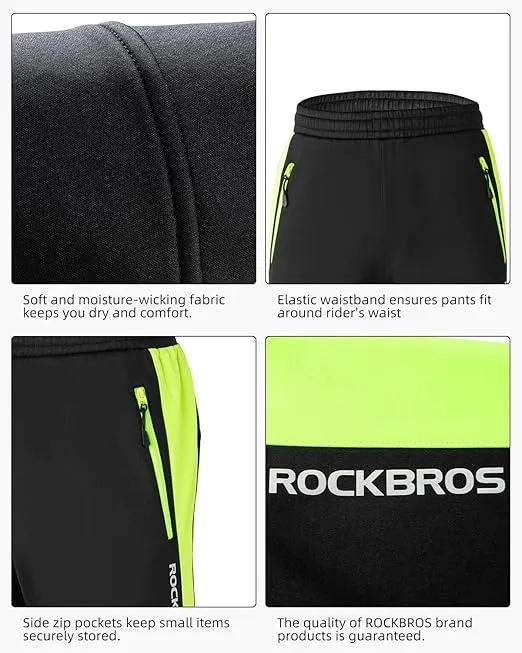 ROCKBROS Winter Cycling Pants Windproof Warm Bike Pants for Men Cold Weather Cycling Pants Fleece Lined Outdoor Hiking Pants