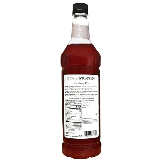 Monin - Strawberry Rose Syrup, Strawberry Rose Flavoring, Strawberry Rose Flavored Syrup, Coffee Flavoring, Natural Flavoring, Great for Lattes, Teas, Lemonades, Cocktails, & More (1 Liter)
