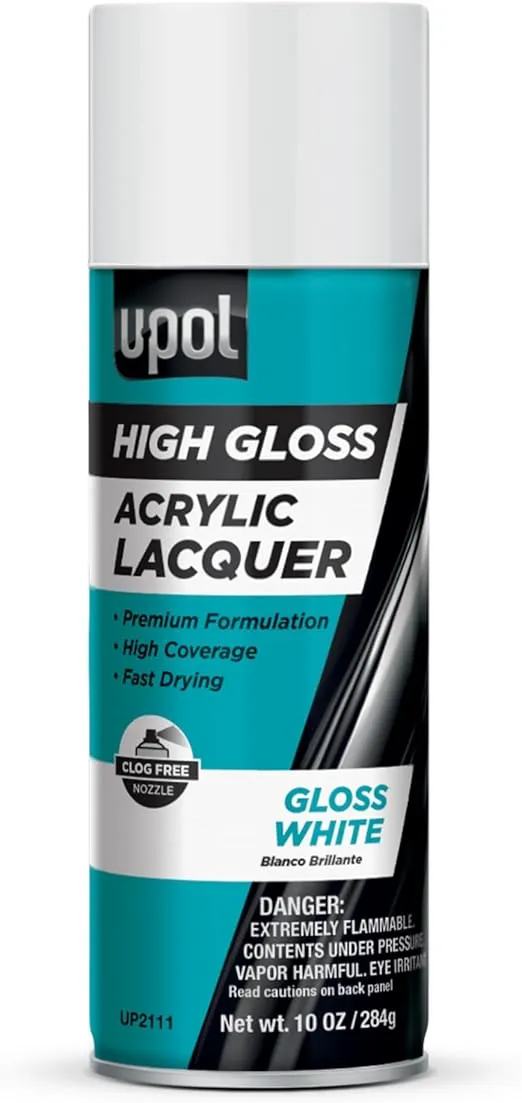 U-POL Acrylic Lacquer, Fast-Drying, All-Purpose Vehicle Touchup Paint With Gloss Finish, For Scratches & Marks, Gloss White