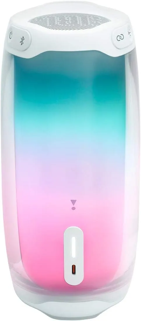 JBL Pulse 4 - Portable Bluetooth Speaker with 360 degrees LED lights, powerful sound and deep bass, IPX7 waterproof, 12 hours of playtime, JBL PartyBoost for multiple speaker pairing (White)