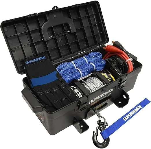 Superwinch 1140222 Winch2Go 12V DC Electric Portable Utility Winch 4000lb(1814.4kg) Single Line Pull with Steel Mounting Plate Integrated Hawse Fairlead 7/32" x 40' Steel Wire Rope Handheld Remote
