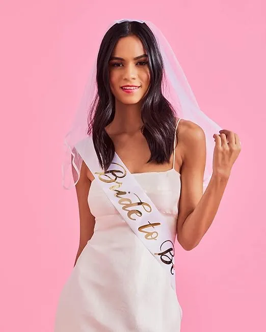xo, Fetti Bachelorette Party Sash + Veil - Bride To Be | Bachelorette Party Decorations Kit - Sash for Bride | Bridal Shower Gift Supplies