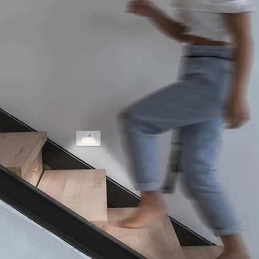 Maxxima 2 Pack Horizontal LED Motion Sensor Step Light - Modern Indoor/Outdoor Stair Light, 3 CCT Color Selectable 3000K, 4000K, 5000K, 160 Lumens, IP65 Rated for Outdoor and Damp Locations - White