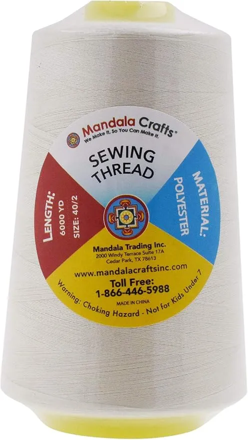 Mandala Crafts 4 Pack of Serger Threads Off White Threads for Sergers Machine - Sewing Thread Cones Thread for Overlock Thread Quilting - 40S/2 24000 Yds Polyester Thread Spools