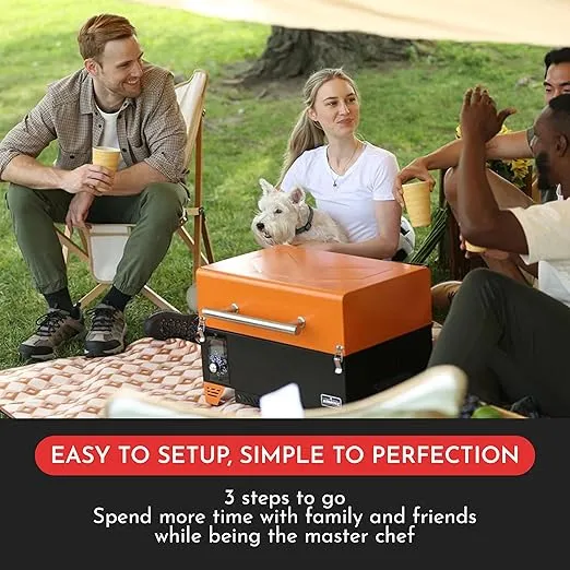 ASMOKE Portable Pellet Smoker Grill - AS350 256 sq. Pellet Smoker Grill w/Meat Probe, ASCA System™ Pellet Grill, Portable Smoker, Auto Temp Control 8-In-1 Small Table Top Smoker, Orange