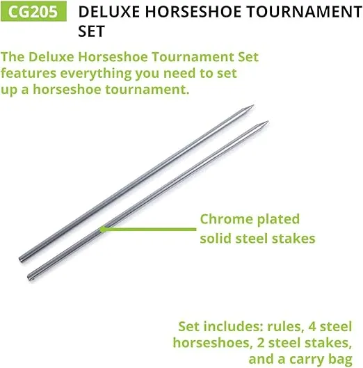 Champion Sports Horseshoe Set: Traditional Outdoor Lawn Game includes Four Professional Solid Steel Horseshoes with Solid Steel Stakes & Carrying Storage Case