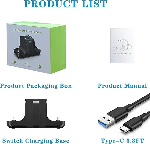 Upgraded Controller Charger Dock Station for Nintendo Switch Pro Controller and Joy con, FANPL 6-in-1 Charging Stand for Switch & OLED Model & Lite with Charging Indicator and Type C Charging Cable