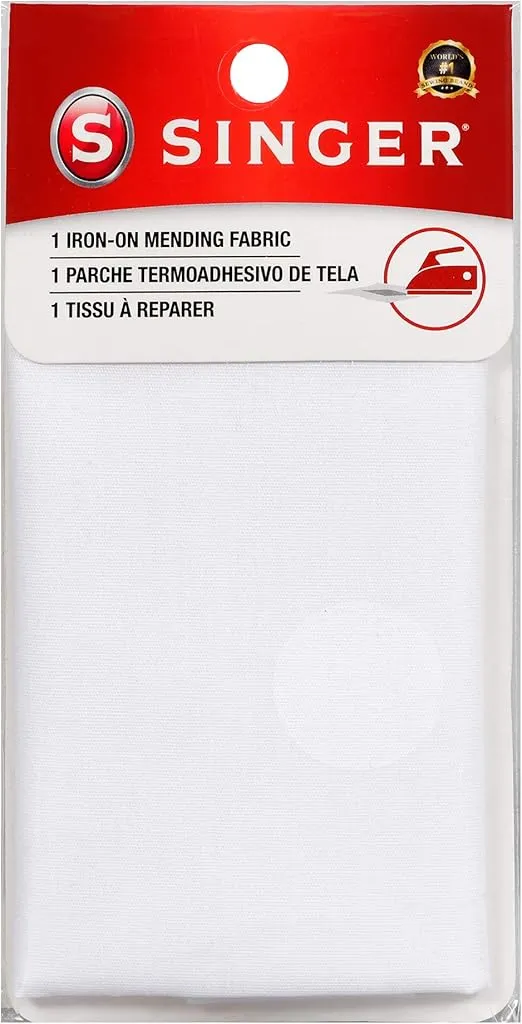 SINGER 00097 Iron-On Mending Fabric, Fabric Patch for Mending ClothesWhite, White