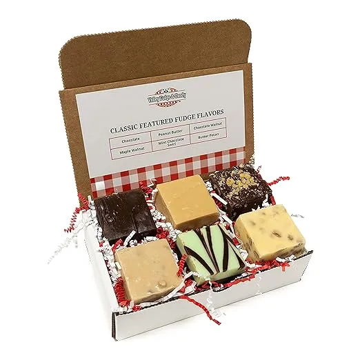 Valley Fudge, Assorted Gift Box, Classic Flavors, Fresh Artisan Fudge, Real Butter, Bulk Gourmet Candy, Individually Wrapped, Birthday, Thank You, Housewarming Gift, 6 Pieces, One and a Half Pounds