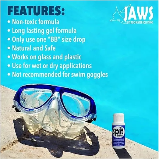 Jaws Spit Anti-Fog Gel Solution Defogger for Snorkel Mask, Scuba Divers, Paintball, Eye Wear, Sport Goggles, Made in The USA