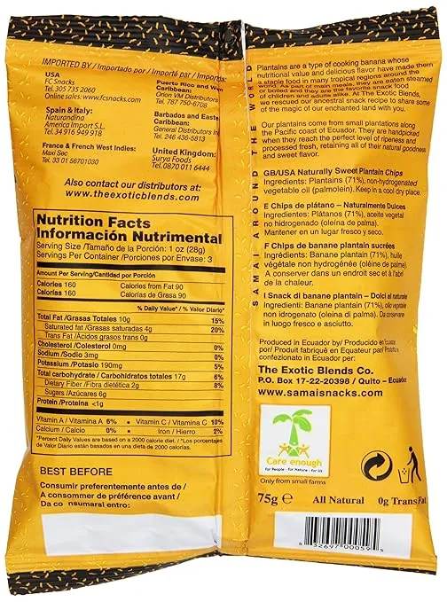 Samai Plantain Chips, Naturally Sweet, 2.65 Ounce