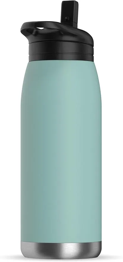Hydrapeak Flow 32oz Insulated Water Bottle with Straw Lid, Waterbottle, Metal Water Bottle, Insulated Stainless Steel Water Bottles, BPA-Free & Leak-Proof, Straw and Handle (Pale Sage)