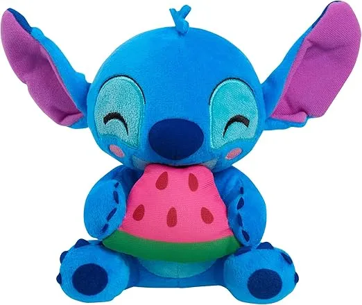 Disney Stitch Small Plush Stitch and Watermelon, Stuffed Animal, Blue, Alien, Kids Toys for Ages 2 Up by Just Play