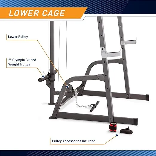 Marcy Pro Deluxe Cage System with Weightlifting Bench All-in-One Home Gym Equipment PM-5108,Black/Silver