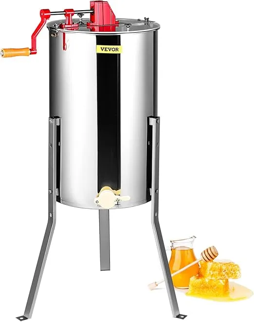 VEVOR Honey Extractor,2/4 Frame Stainless Steel Manual Beekeeping Extraction, Honeycomb Drum Spinner with Transparent Lid, Apiary Centrifuge Equipment with Height Adjustable Stand