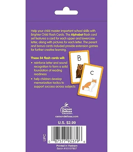 Carson Dellosa Alphabet Flash Cards for Toddlers 2-4 years, ABC Flash Cards, Uppercase and Lowercase Letter and sound recognition with Illustrations, Early Reading Comprehension Practice