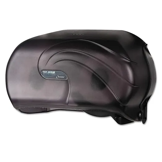 San Jamar Oceans Versatwin Bath Tissue Dispenser for Standard Bath Tissue (1.5 Inch Core) with Dual Dispensing for Bathroom, Plastic, 8.75 x 12.75 x 5.75 Inches, Black Pearl