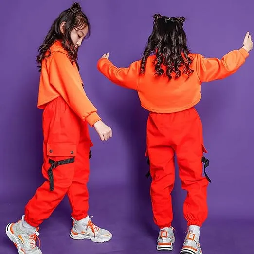 Rolanko Girls Cargo Pants for Kids Loose Streetwear Hip Hop Dance Cotton Cargo Jogger Pants for Kids 4-15 Years