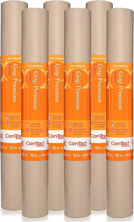 Con-Tact Brand Grip Premium Thick Shelf Liner - Versatile 18-inches x 4-feet Durable Non-Adhesive Non-Slip Drawer and Cabinet Liner in Taupe - Pack of 6 Rolls