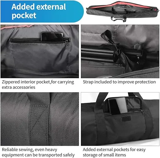 HEMMOTOP Tripod Carrying Case, 39x7x7in All Thick Padded Tripod Bag with Shoulder Straps and Handles, Heavy Duty Light Stand Bag with Two Zippered Pockets for Pool Cue, Speaker Stand, Mic Stand