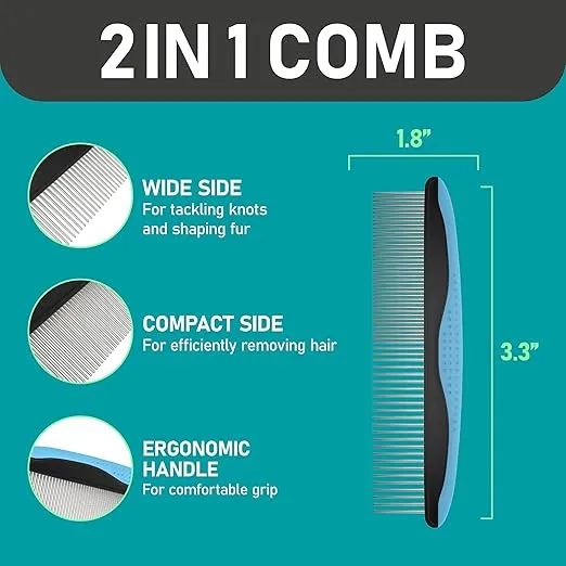Maxpower Planet Pet Grooming Rake and Dematting Comb for Dogs - Double Sided Dematting, Undercoat Rake for Dogs - Cat Dematting Tool, Dog Dematting Tools - Reduce Shedding Easily - Blue
