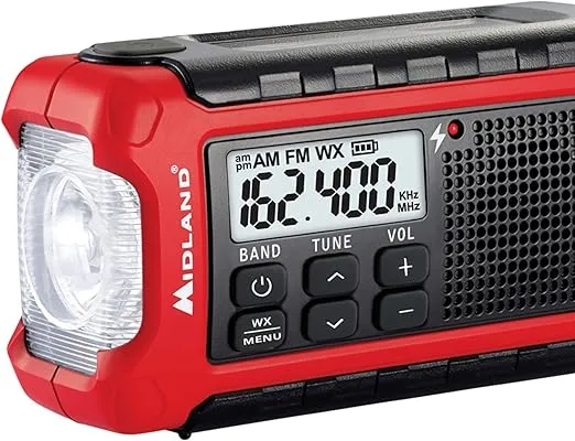 Midland - ER210 Emergency Compact Crank Weather AM/FM Radio - Multiple Power SOS Emergency Flashlight, NOAA Weather Scan + Alert