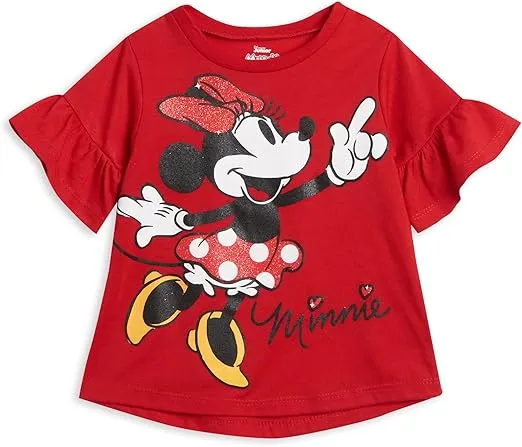 Disney Frozen Minnie Mouse Little Mermaid Elsa Princess Anna Peplum T-Shirt Shorts & Scrunchie 3 Pc Set Infant to Big Kid