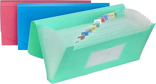 C-Line 13-Pocket Poly Expanding File, 10 x 5 Inches, Junior Size for Receipts and Checks, Includes Tabs, 1 File, Color May Vary (58710)