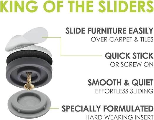 GorillaGlides CB323 1-1/4 Inch Furniture Sliders/Chair Glide Floor Protectors (Set of 8 Glides) Self-Adhesive Screw On Glides for Sliding on Carpet and Hard Surface Flooring, Round