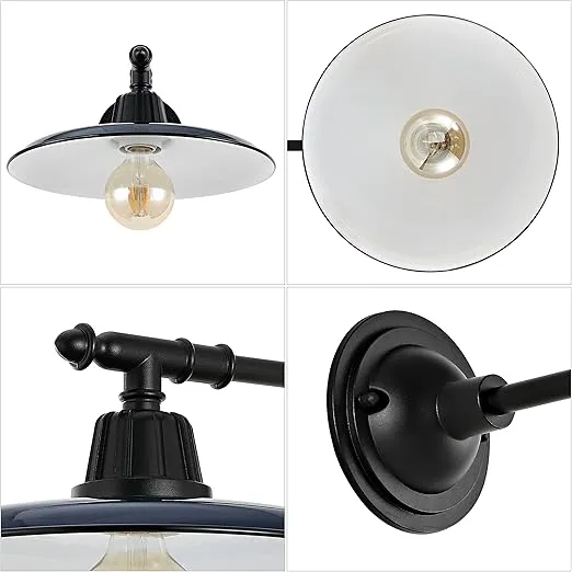 JONATHAN Y JYL7616C Bonner 12" 1-Light Farmhouse Industrial Indoor/Outdoor Iron LED Victorian Arm Outdoor Sconce Metal Round Shade Vintage Cottage Rustic Porch Patio Yard Barn, Navy