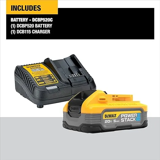 DEWALT Powerstack 20V MAX Battery Starter Kit, Rechargeable, 5Ah, Lithium Ion (DCBP520C)