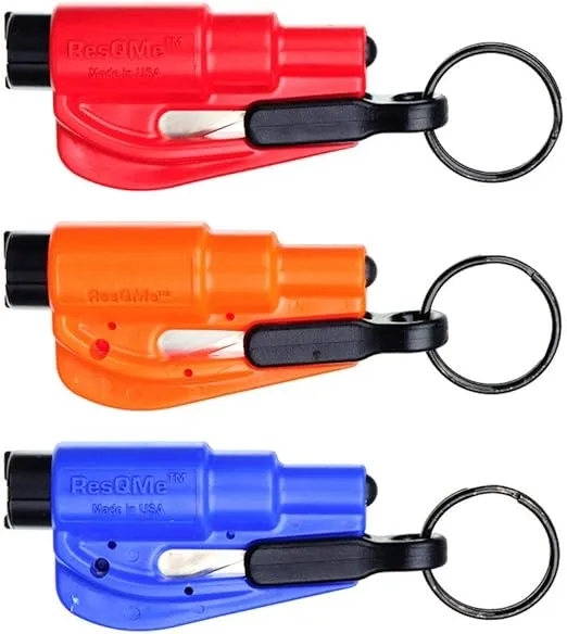RESQME Original Keychain Car Escape Tool (Red/Orange/Blue) - Pack of 3